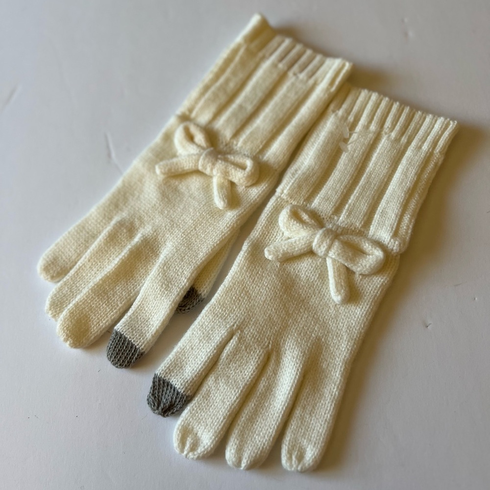 KATE SPADE WOMENS GLOVES BOW DETAIL ACRYLIC CREAM OS NWOT
